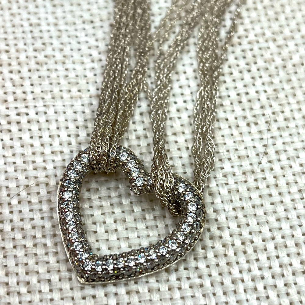 Vintage Diamonique Multi-Strand Necklace with Heart Pendant 16-18" Adjustable - Picture 5 of 15